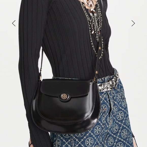 Tory Burch Robinson Spazzolato small flap bag black - Picture 3 of 11